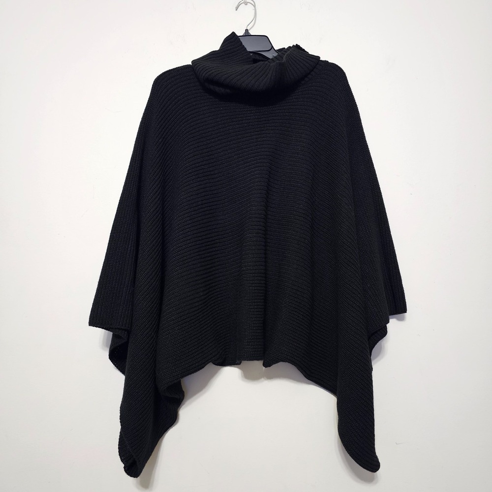 Anna & Ava Women Poncho Sweater Top One Size Black Long Sleeves Turtle Neck 1087